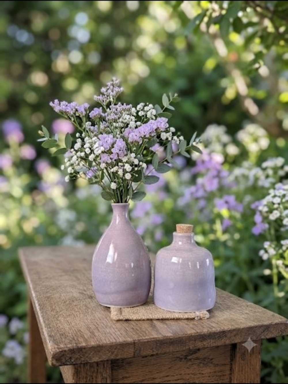 Handmade Lavender Ceramic Bud Vase Pair - Artisan Pottery - Signed.
